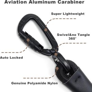Rope Dog Leash, 6 Foot Heavy Duty Dog Leash with Aviation Aluminum Auto Locking Carabiner, Strong Nylon Pet Lead for Small, Medium, Large Dogs (Black, 6FT)