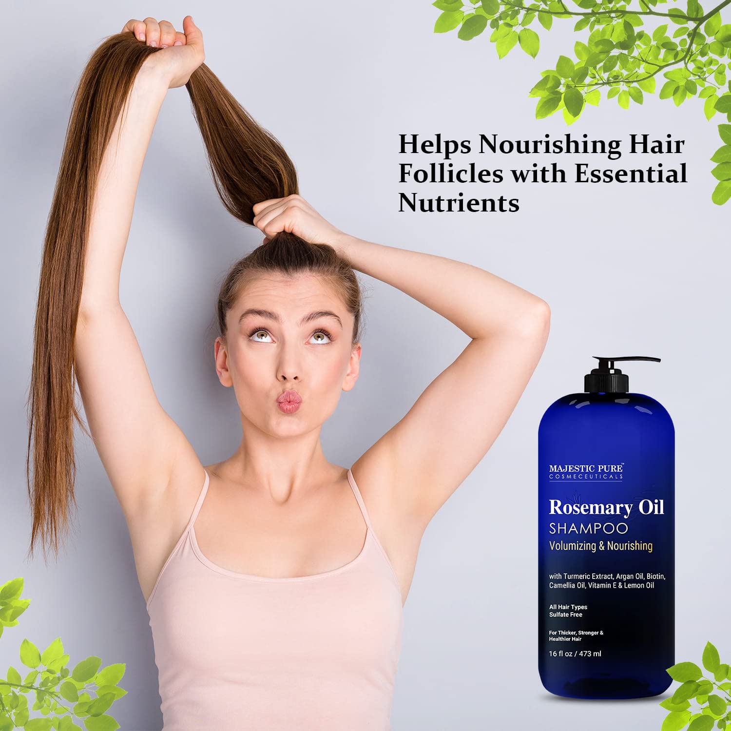 Majestic Pure Rosemary Oil Shampoo for Hair Growth - Volumizing & Nourishing Shampoo - with Vitamin E & Argan Oil - Sulfate Free, for Men & Women - 16 fl oz - Image 3