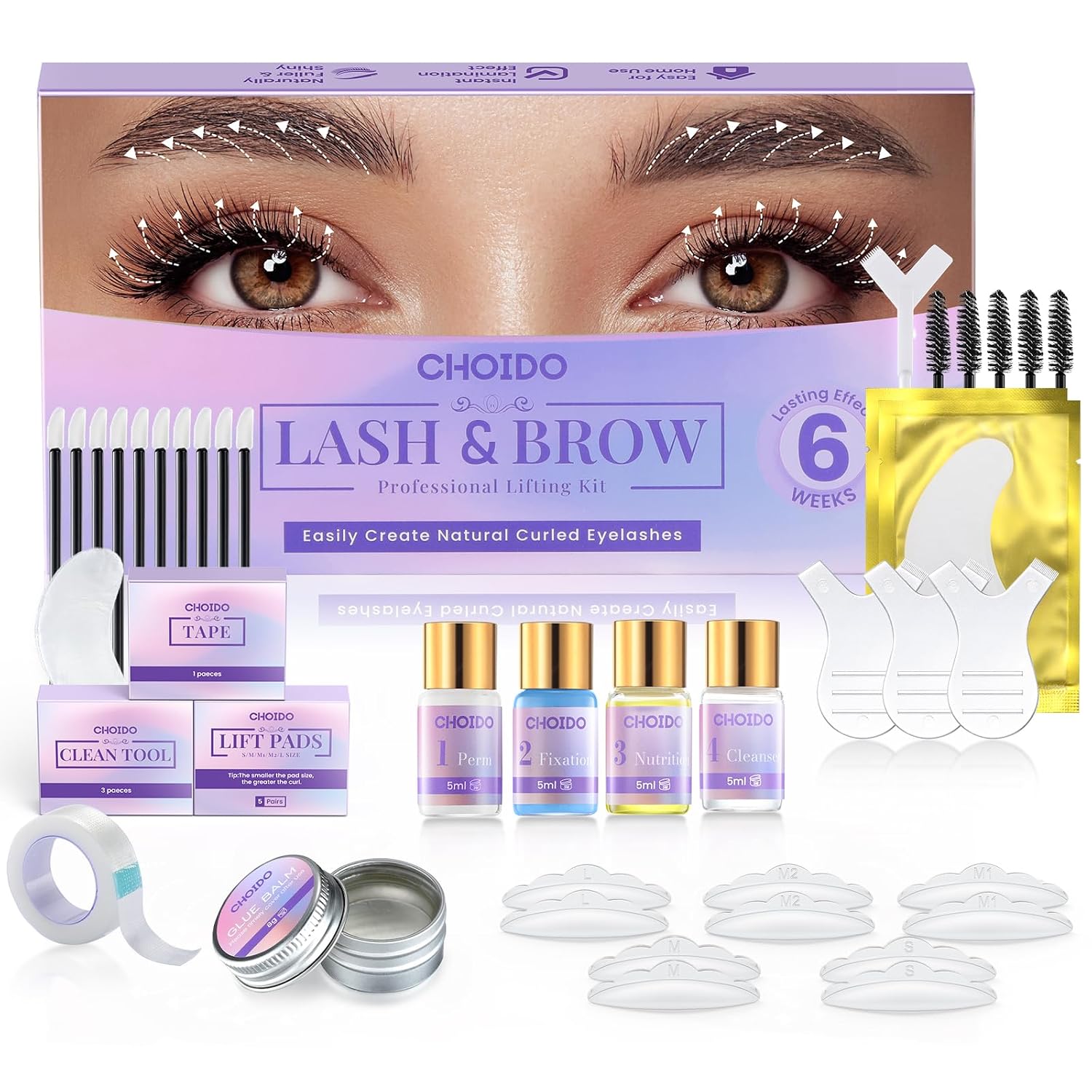 Lash Lift Kit - Eyelash Perm Kit - Eyebrow Lamination Kit, 2 in 1 Professional Eyelash Curling Lash Extension & Eyebrow Lift Kit, Easy to Use for Salon & DIY Home Use, Lasts 6-8 Weeks (Purple) - Image 3