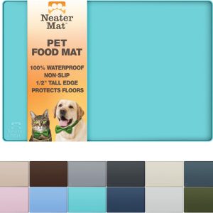 Neater Pet Brands Neater Mat Pet Mats for Food and Water, Cat & Dog Bowl Mat Waterproof Silicone, Feeding Tray, Dog Food Mats for Floors, Placemat w/Raised Edge for Under Bowls, 19” x 12”, Aquamarine
