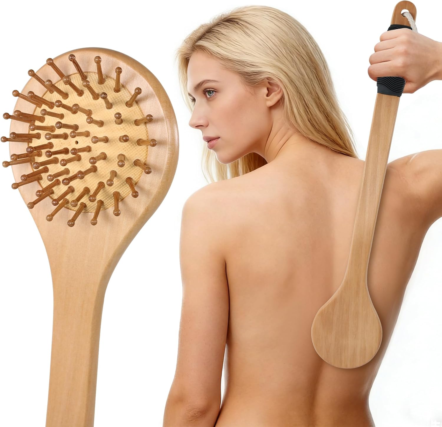 OWIIZI Wooden Back Scratcher 17.3" Long Curved Handle Body Scratchers Brush Larger Skin Scratching Massager Backscratchers for Men Women Adults - Image 2