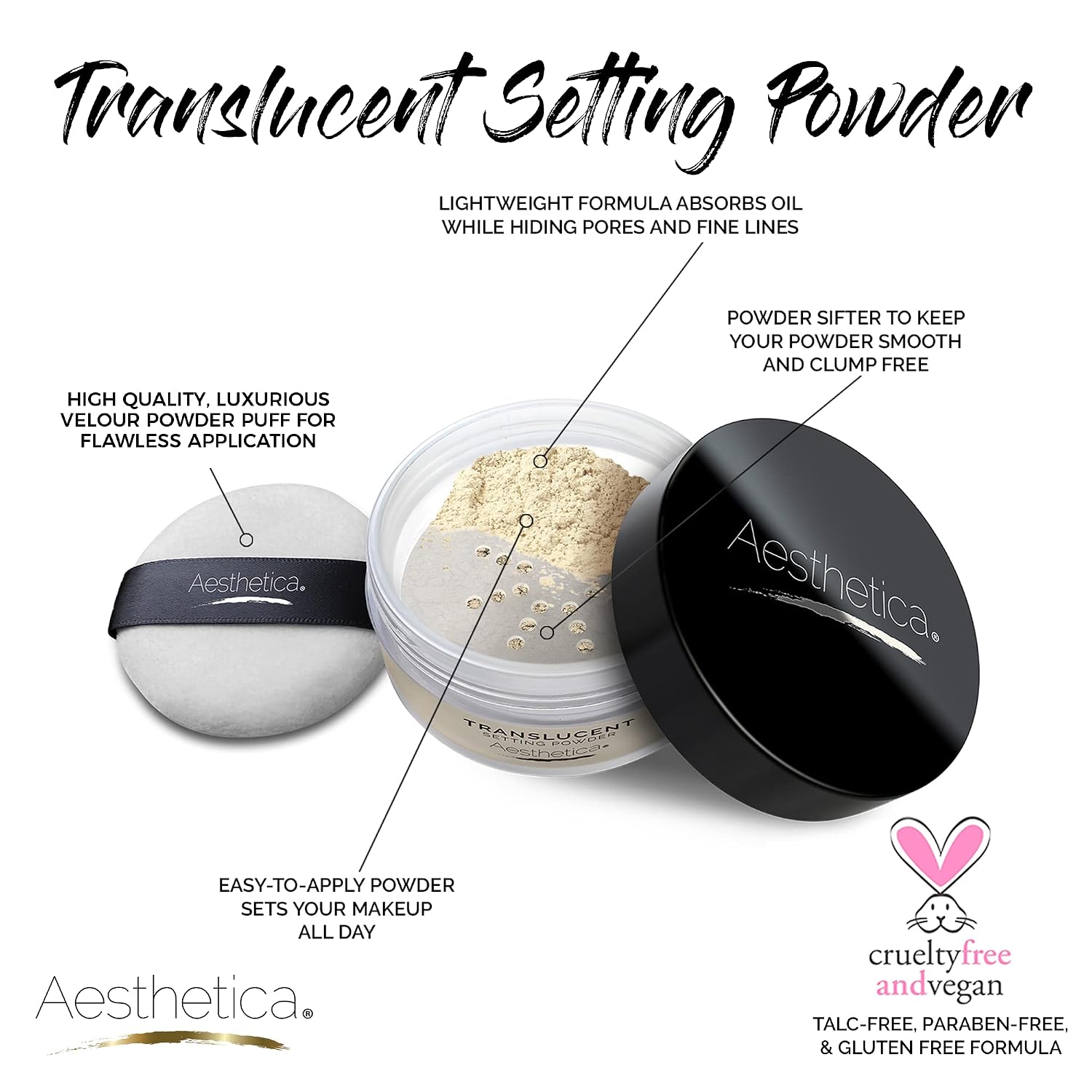 Aesthetica Translucent Setting Powder Matte Finishing Makeup Loose Setting | Flash Friendly Translucent Powder Foundation - Loose Face Powder Includes Velour Puff - Image 2
