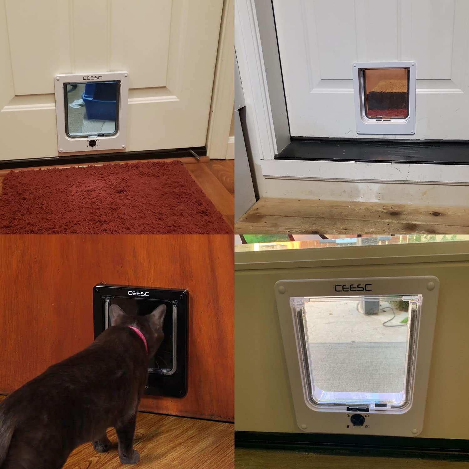 CEESC Medium Cat Door for Interior/Exterior Door, Weatherproof, White, Rotary 4 Way Locking Pet Door for Cats & Dogs with Circumference < 15.75", Upgraded Version - Image 2