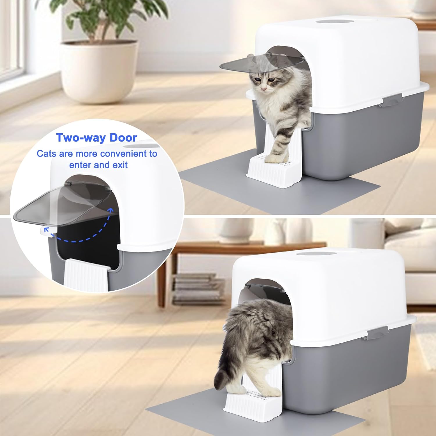 Sfozstra Grey Enclosed Cat Litter Box - Top & Front Entry | PP Material, Lift-Off Buckle Lock, High Sides, Odor Control Deodorizer, Sand Pedal, Carry Handle, for Cats Under 8 Lbs - Image 3