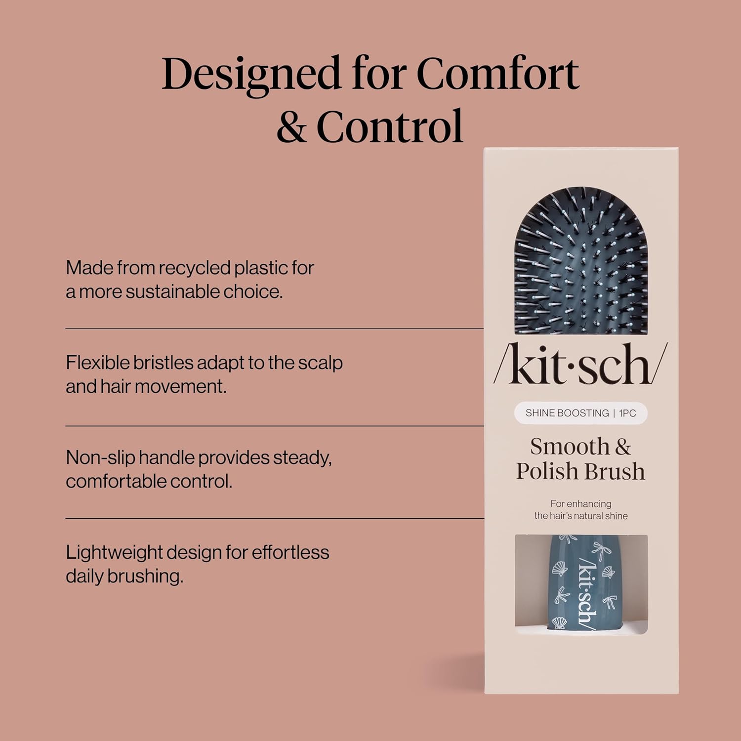 Kitsch Smooth & Polish Brushes – Dual Bristle Brush, Frizz Control Detangler Hair Brush, Nylon Hairbrush for Women Cushioned Pad for Scalp Massage, Hair Tool for All Hair Types - Coastal Blue Print - Image 2
