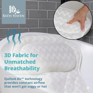 Bath Pillow Bathtub Pillow Back Neck Support Pillow, Spa Cushion for Tub, Relaxing Headrest Bath Pillow, Portable Washable Bathtub Accessories with 3D Air Mesh Thick Soft Bath Pillow (Deluxe) | Soft Thick Spa Bath Pillow with Suction Cups for Tub, Quick Dry Washable Headrest for Relaxing Bath, Bathtub Accessories Visit the Bath Haven Store