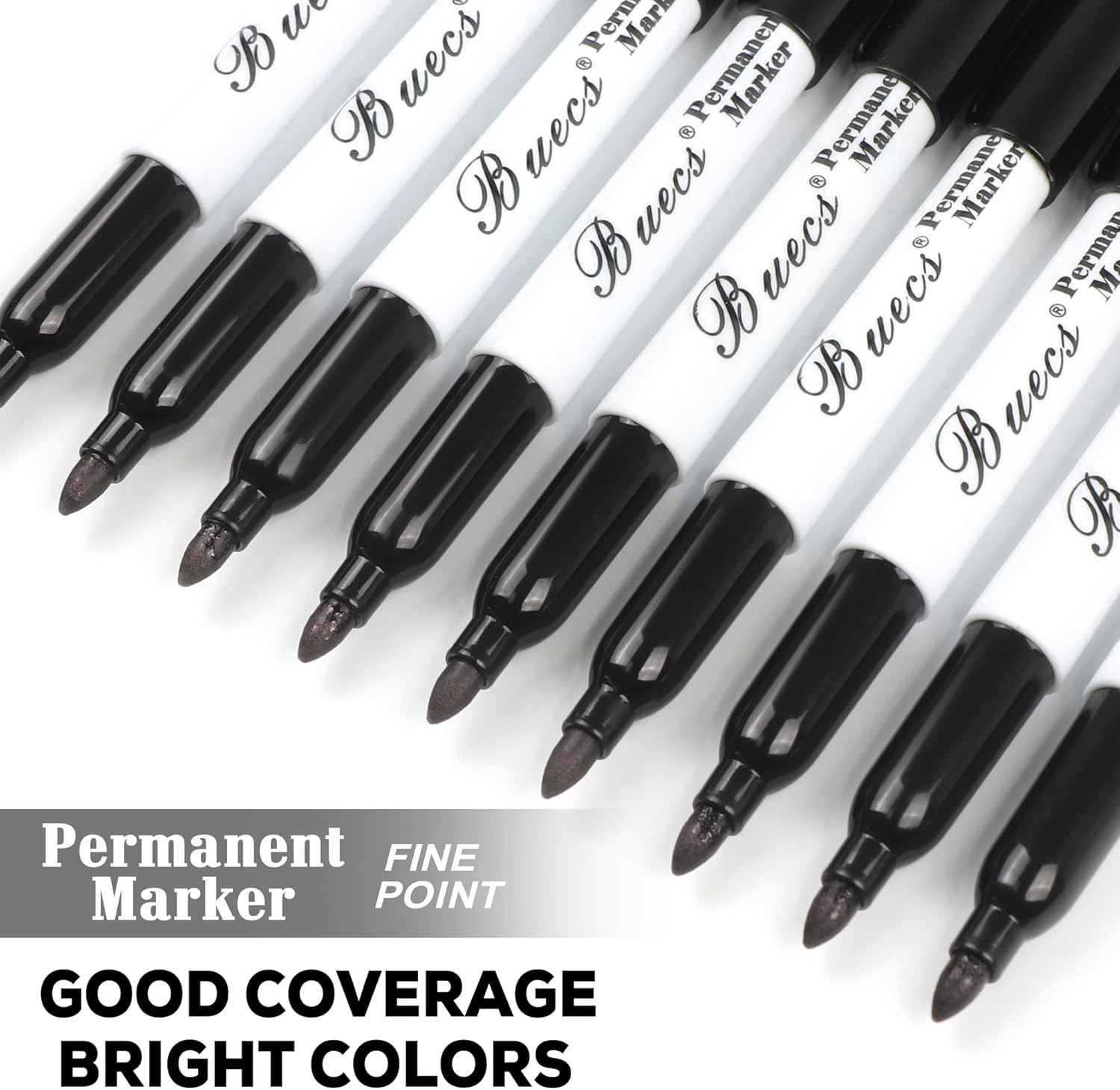 Buecs Permanent Markers, 60 Count Black Permanent Markers, Fine Point, Waterproof & Smear Proof Markers, Quick Drying, Office Supplies for School, Office, Home - Image 2