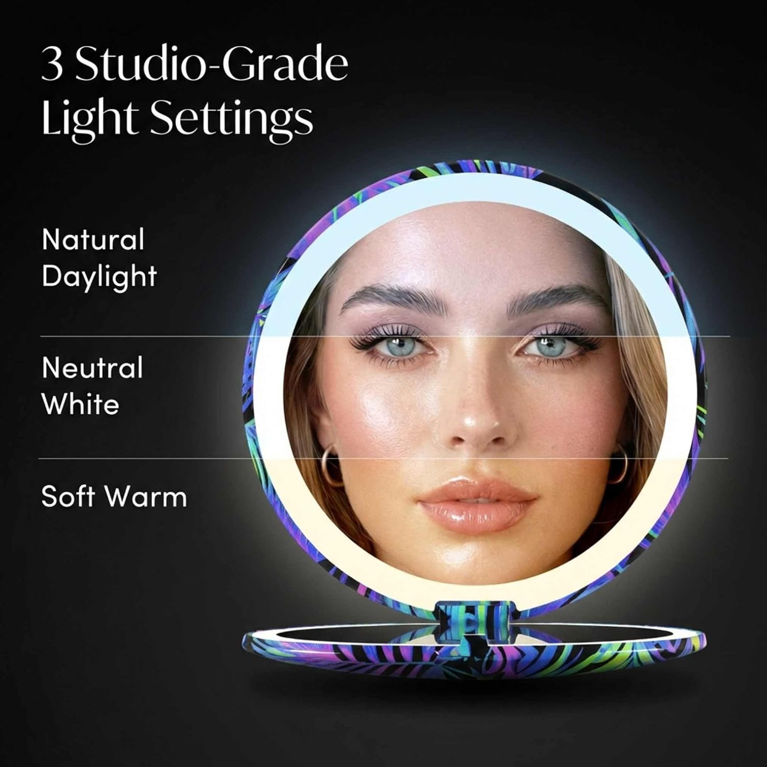 Fancii Taylor LED Lighted Compact Travel Mirror, Rechargeable, 10x /1x Magnifying, 3 Light Settings - Best for Makeup, On The Go Touch-Ups, Grooming (Neon Oasis - Image 2