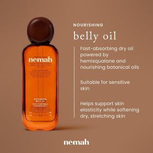 Nemah Belly Oil For Pregnant Women, Stretch Mark Oil, Non-Greasy 3.4 Fl Oz | Quick Drying Hydration With Jojoba Coconut Hemisqualane Blend, Pregnancy Stretch Mark Prevention, Pregnancy Essentials, Vegan
