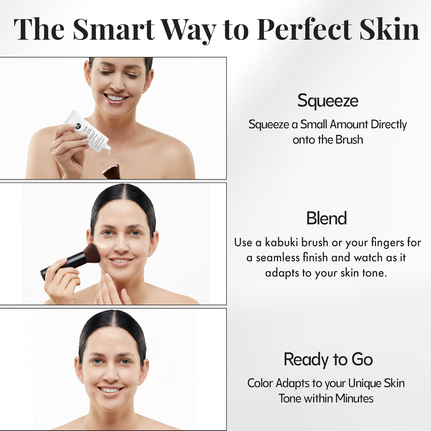 Jerome Alexander My Color Self-Adjusting Foundation, Hydrating & Lightweight Face Makeup, Skincare-Infused, with Kabuki Brush, Light, 1 oz - Image 2