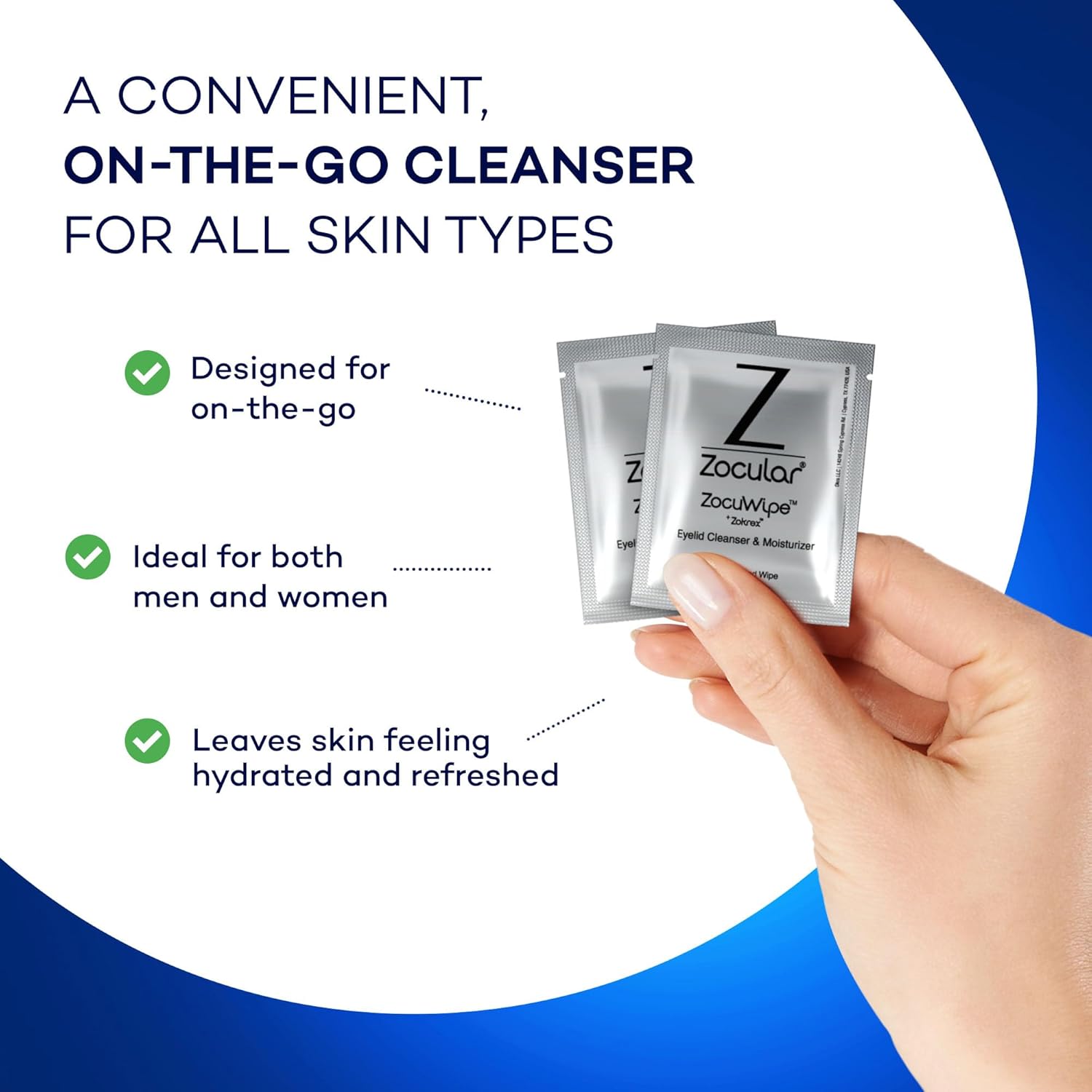 Zocular Zocuwipe Eyelid Wipes, Gentle Cleansing & Moisturizing, 30 Count | Okra-based Cleansing Formula, Eyelid Hygiene, Eyelid Comfort, Individually Wrapped, Rinse Free, Ophthalmologist-Developed - Image 2