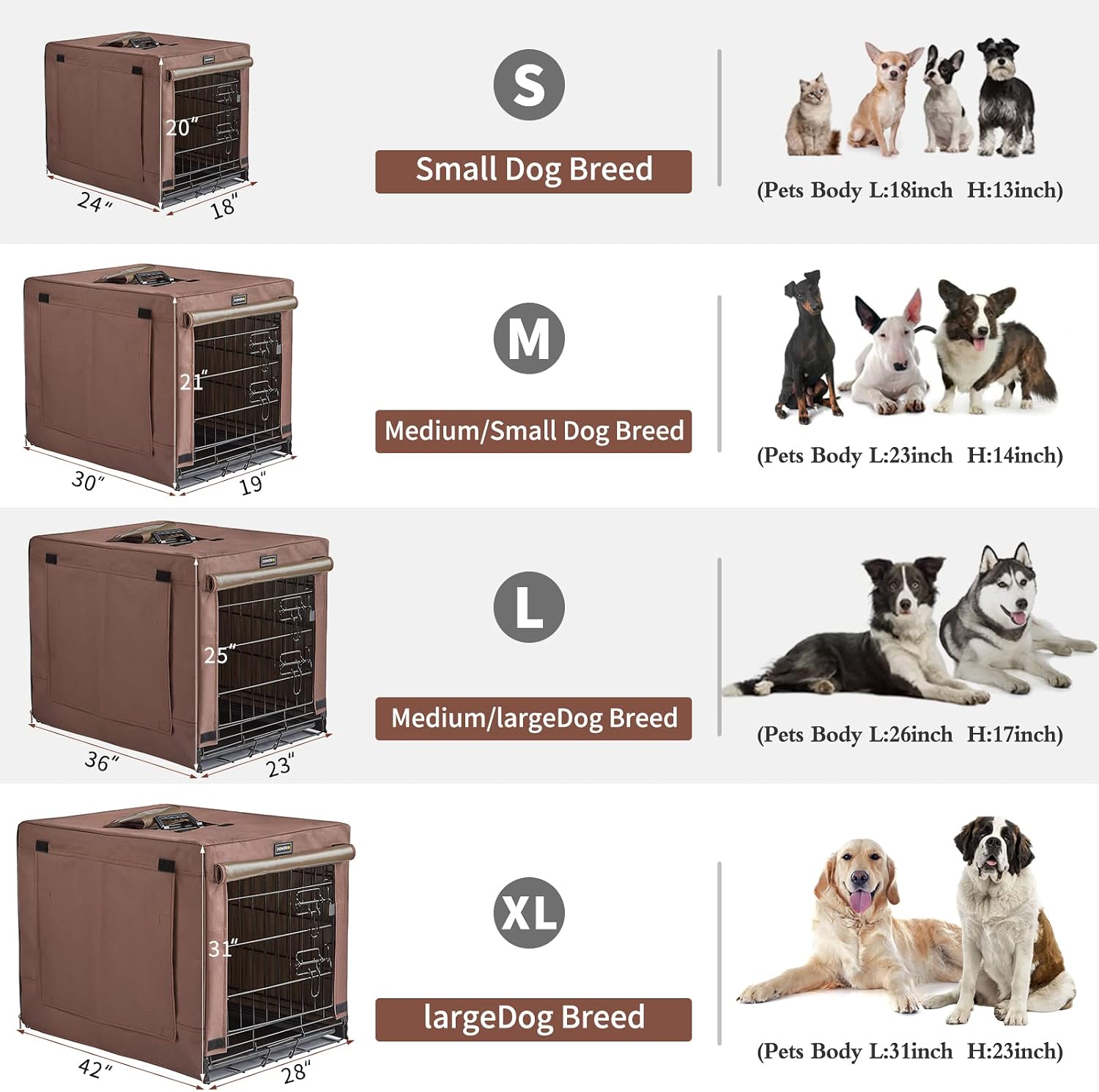 DONORO Dog Crates for Small Size Dogs Indoor Double Door Dog Kennels & Houses for Puppy and Cats, Collapsible Metal Contour Dog Cages (Brown, 24.0" L x 18.0" W x 20.0" H)