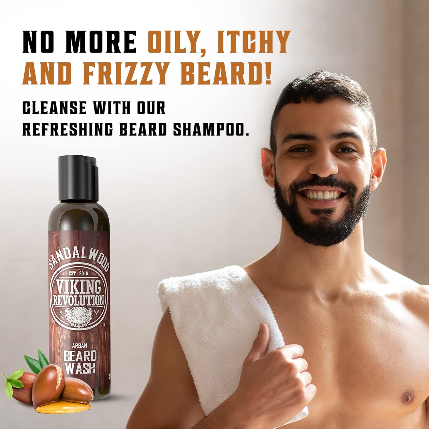 Viking Revolution Beard Wash & Beard Conditioner Set w/Argan & Jojoba Oils - Softens & Strengthens - Natural Beard Shampoo w/Beard Oil Sandalwood (5oz) - Image 2