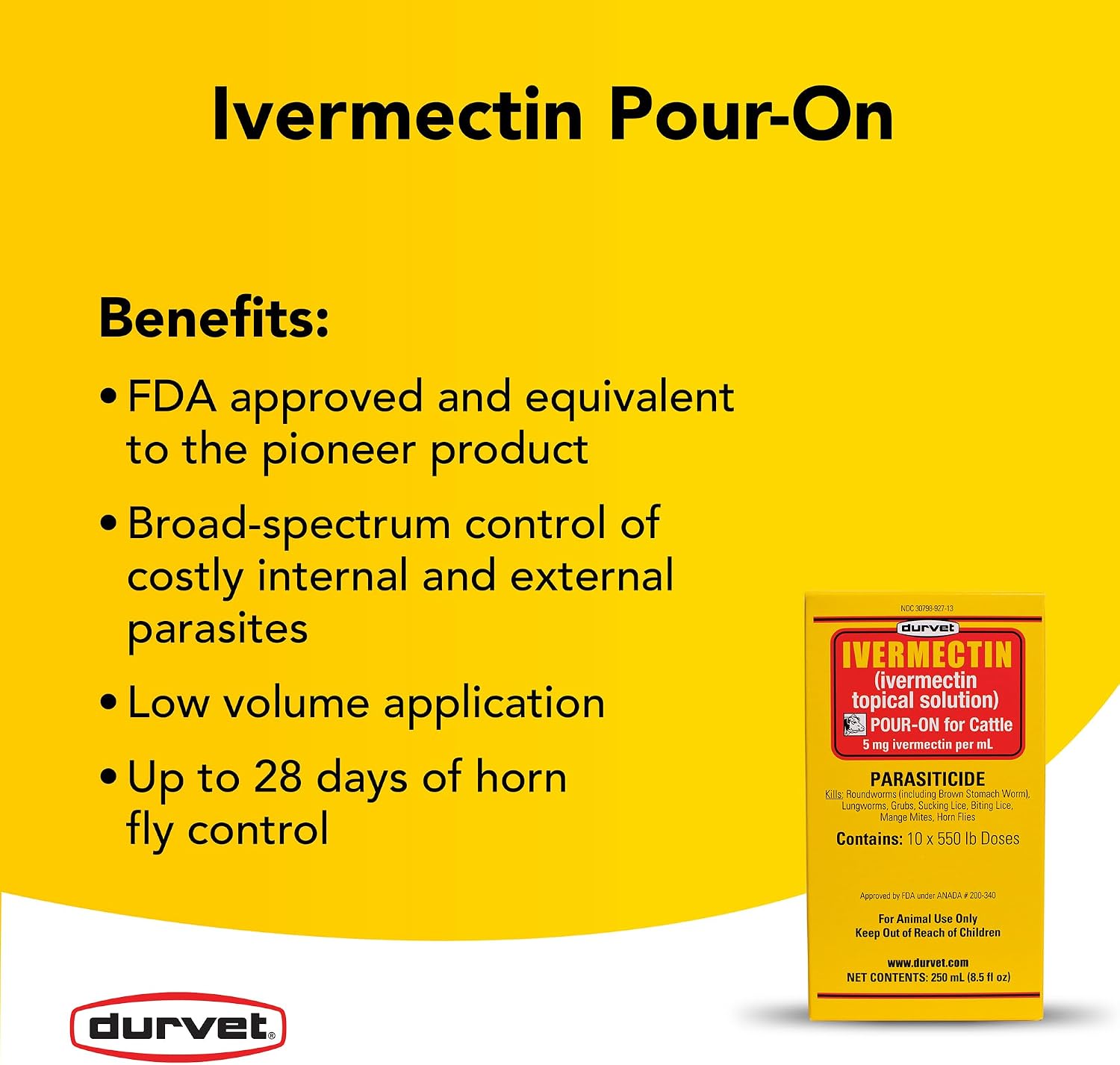 Durvet Ivermectin Pour On Dewormer 250mL - Image 2