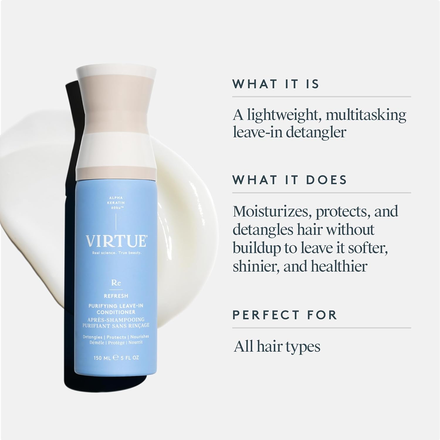 Virtue Purifying Leave-In Hair Conditioner Spray, Reduce Frizz and Split Ends, Detangles and Nourishes, Color Safe, 5 Fl Oz - Image 2