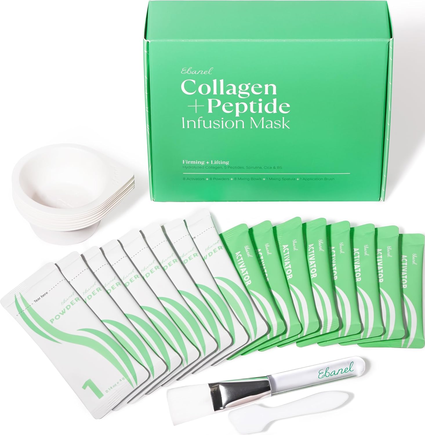 Ebanel Collagen Peptides Wash-Off Face Mask Set, 8 Pack Instant Skin Tightening and Lifting Masks, Brightening Face Mask with Niacinamide, Glutathione, Hyaluronic Acid, Vitamin C, Cica, B5, Albumen - Image 2