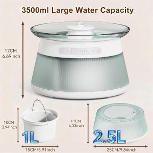 Glass Smart Pet Water Fountain,Cat Drinking Water Fountain Bowl No Filter,Battery Operated Filterless Pet Water Fountain