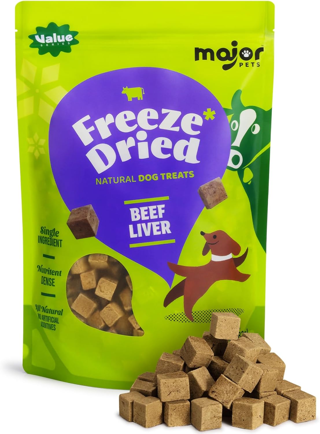 MAJOR PETS Freeze Dried Beef Liver Dog & Cat Treats - Healthy Training Treats & Meal Topper - All Natural - Single Ingredient - High Protein - Grain Free - Premium Bulk Value Pack 21 oz - Made in USA