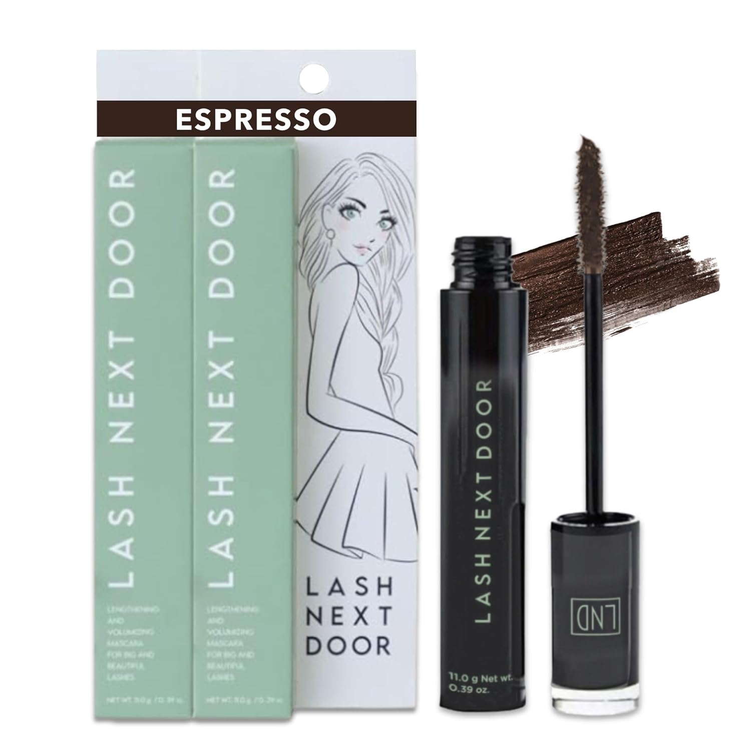 Lash Next Door Espresso Brown Volumizing Mascara, Lengthening No-Clump Formula, Smudge-Proof Makeup for Eyes, 2 Pack, 0.39 oz Each - Image 2
