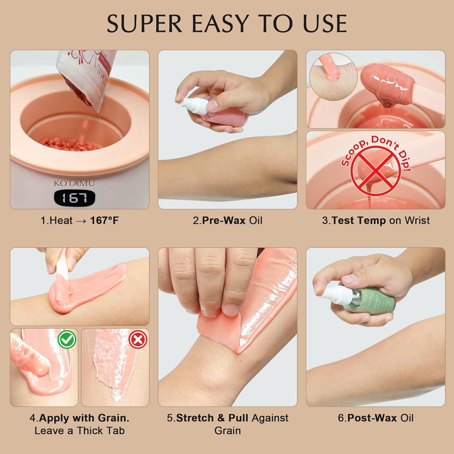 KOTAMU Waxing Kit for Women & Men, Pink Digital Wax Pot Warmer Hair Removal | Home Hard Wax Kit, Wax Machine, Face, Eyebrow, Bikini, Brazilian, Body, Sensitive Skin, 25 Accessories, Beginner-Friendly - Image 3