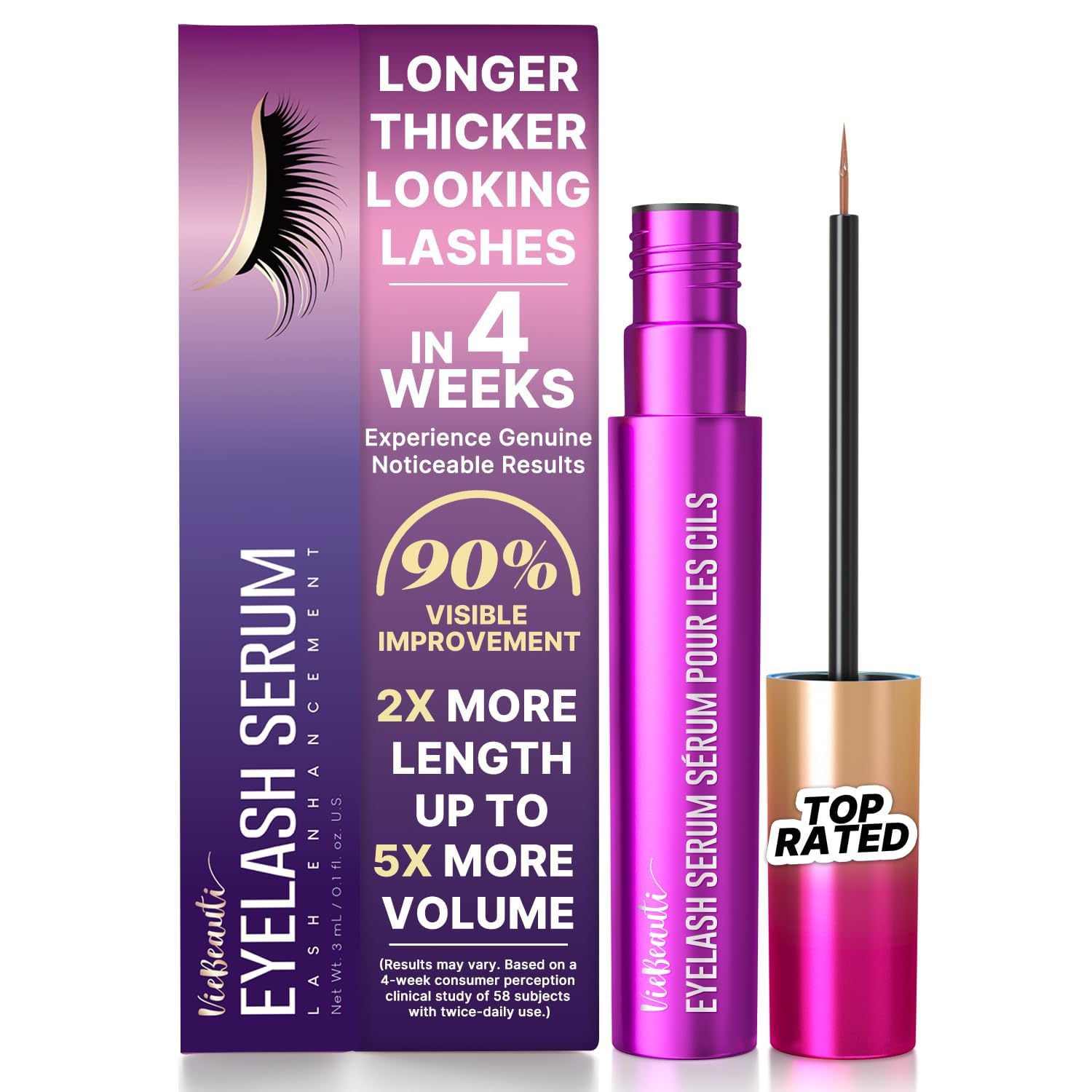 VieBeauti Lash Serum for Eyelash Growth, Prostaglandin Free EyeLash Serum with Peptides for Longer Fuller Thicker Looking Lashes, Vegan & Cruelty-Free, Safe for Sensitive Eyes, 3mL
