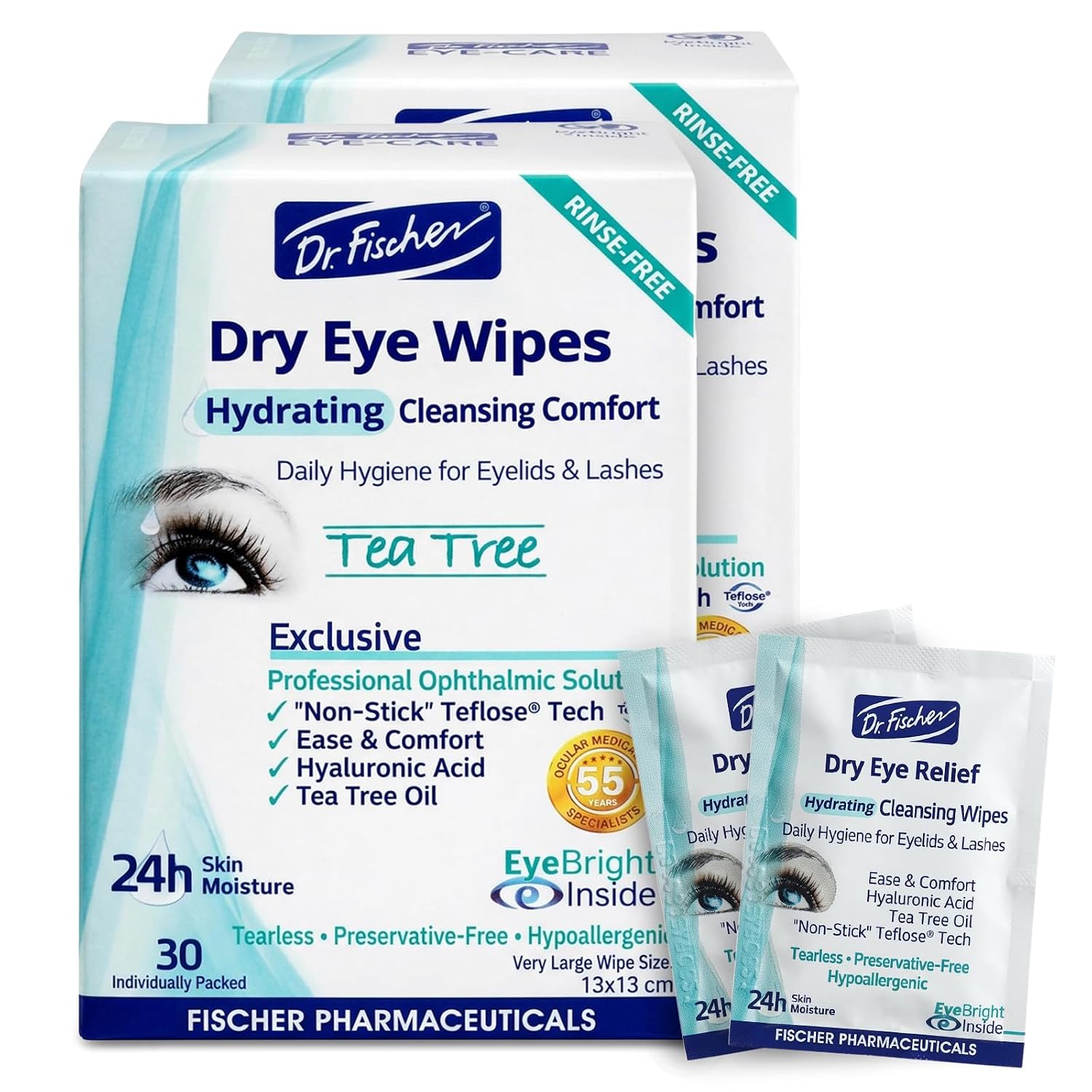 DR. FISCHER Eye-Care Dry, Hydrating Cleansing Wipes-Gentle Eye Wipes for Everyday Eye Cleansing and Hypoallergenic Makeup Remover (60 Wipes) Visit the Dr. Fischer Store