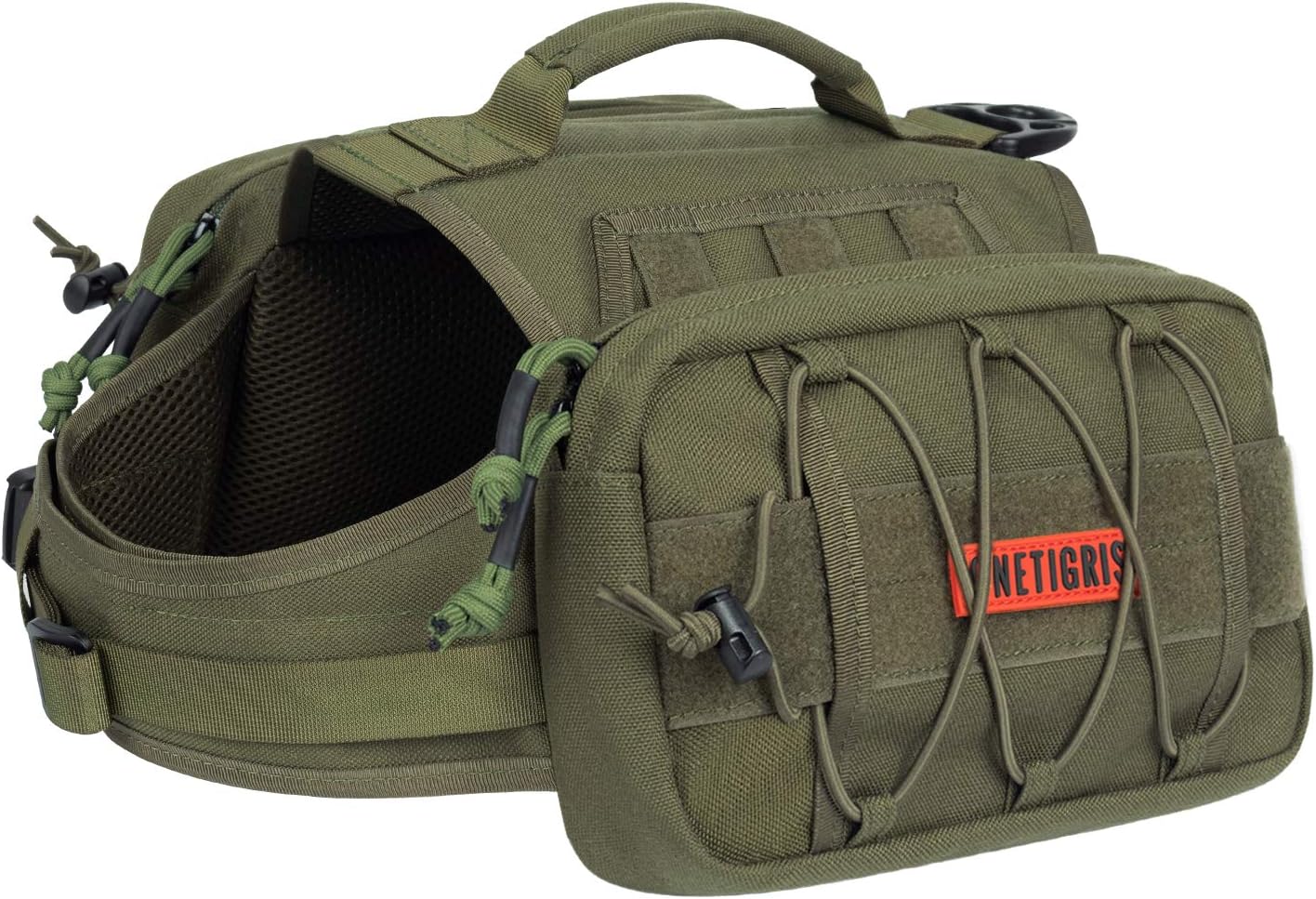 ONETIGRIS Dog Backpack for Medium & Large Dogs, Nylon Backpack for Dogs Tactical Pet Backpack with Side Pockets for Hiking Walking Training Running (Green, Large) - Image 2