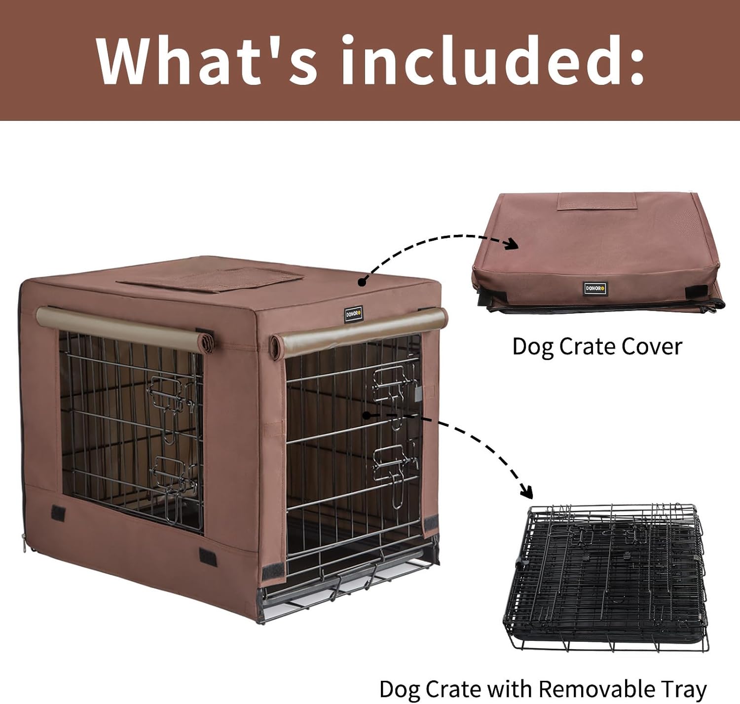 DONORO Dog Crates for Small Size Dogs Indoor Double Door Dog Kennels & Houses for Puppy and Cats, Collapsible Metal Contour Dog Cages (Brown, 24.0" L x 18.0" W x 20.0" H) - Image 2
