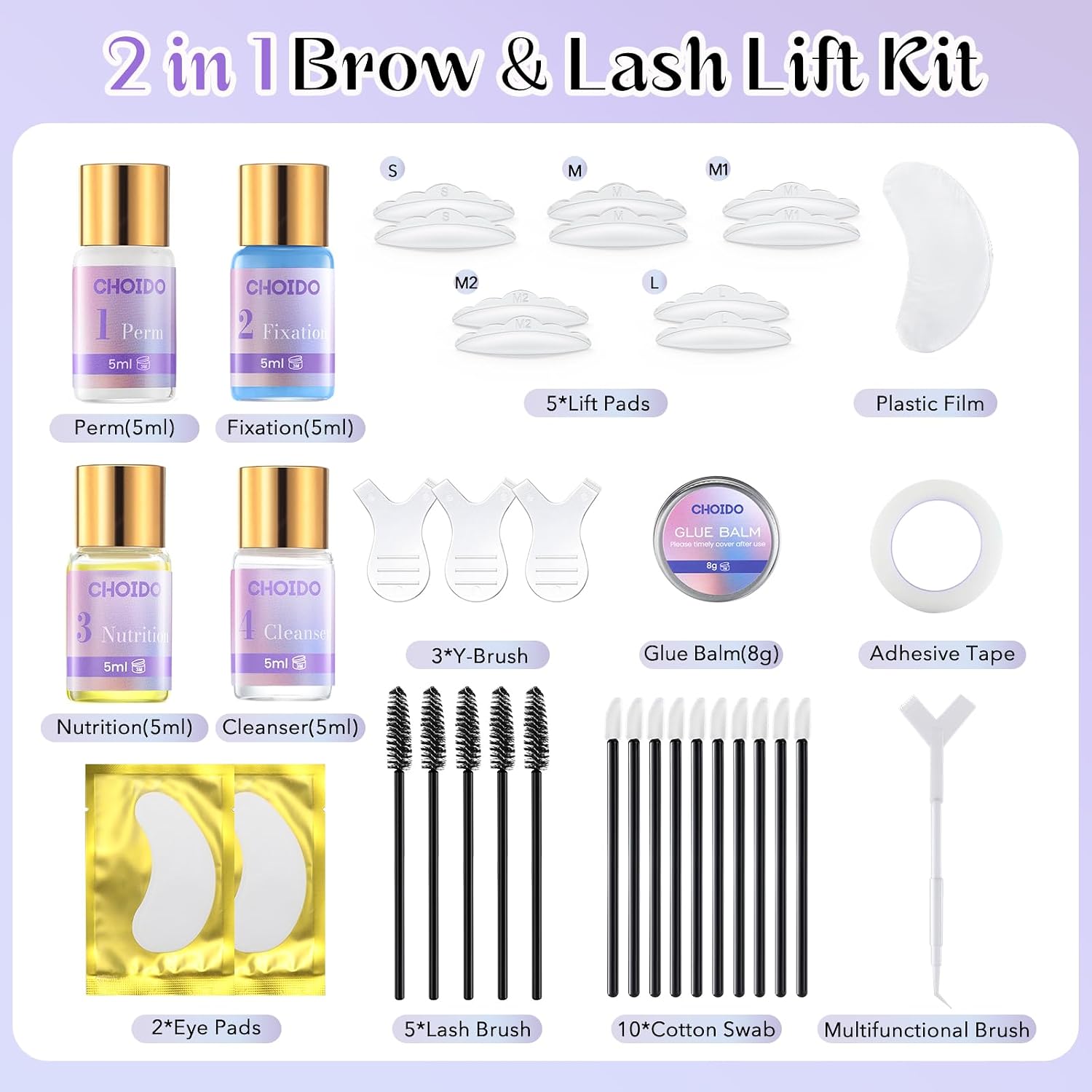 Lash Lift Kit - Eyelash Perm Kit - Eyebrow Lamination Kit, 2 in 1 Professional Eyelash Curling Lash Extension & Eyebrow Lift Kit, Easy to Use for Salon & DIY Home Use, Lasts 6-8 Weeks (Purple) - Image 2