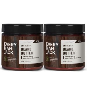 Every Man Jack Beard Butter- Subtle Sea Salt Fragrance - Hydrates and Styles Dry, Unruly Beards While Relieving Itch - Naturally Derived with Shea Butter and Coconut Oil - 4-ounce (2 Pack)