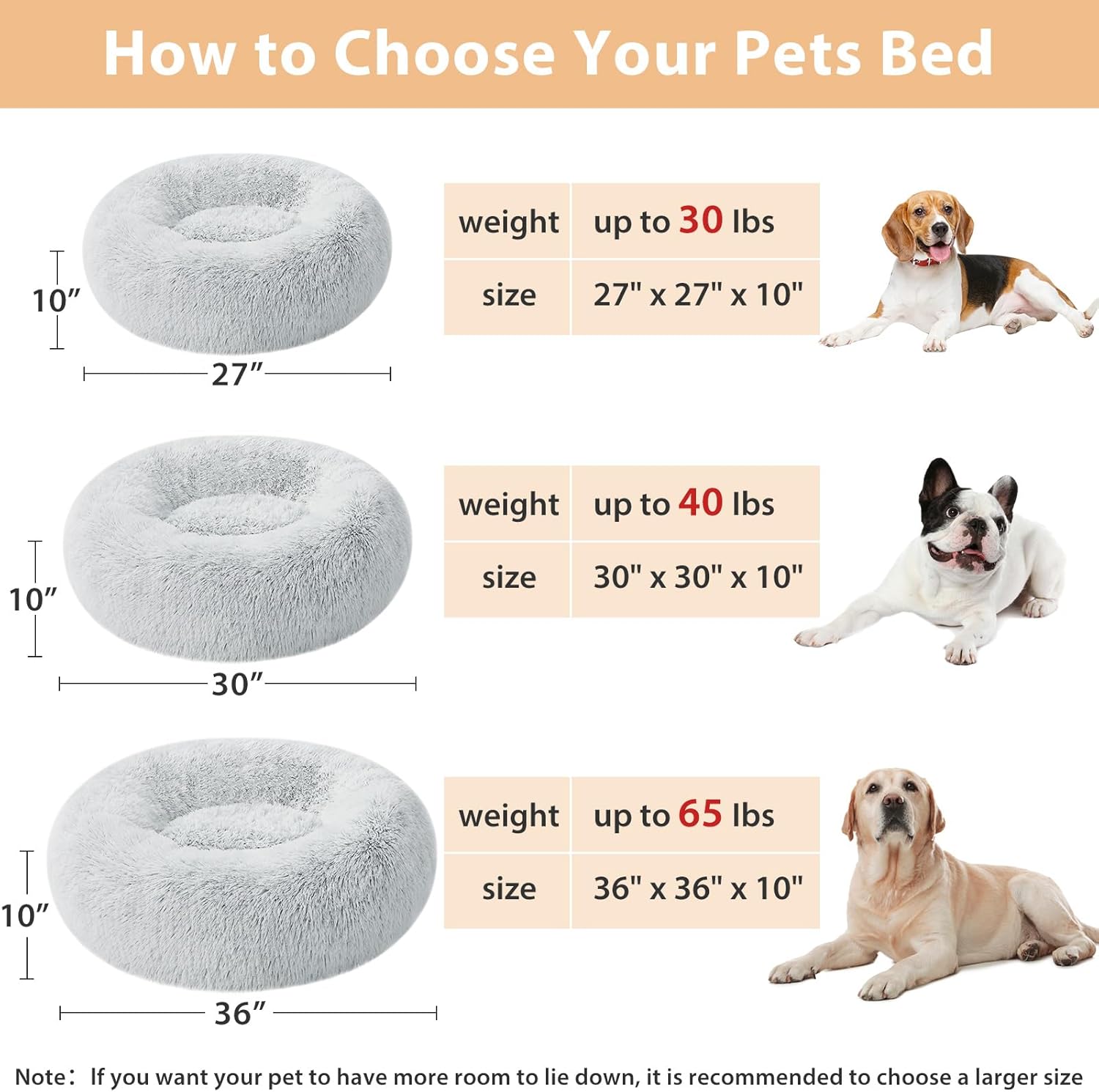 WNPETHOME Calming Dog Bed Cat Bed Donut, Faux Fur Pet Bed Self-Warming Donut Cuddler, Comfortable Round Plush Dog Beds (30 x 30 x 10 Inch, Light Grey) - Image 3