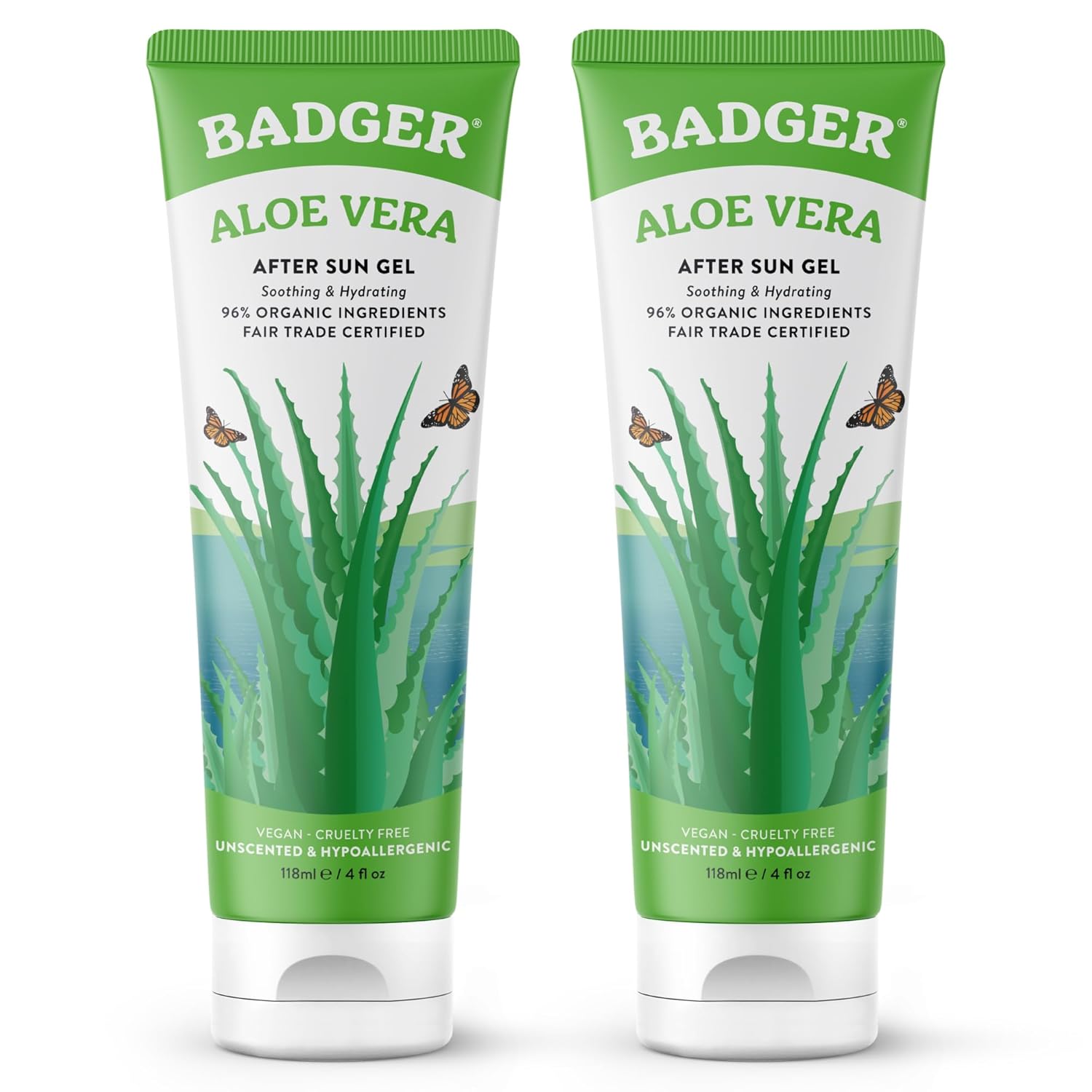 Badger Organic Aloe Vera Gel for Face & Body, 96% Pure Unscented Organic Aloe Gel for Cooling, Soothing, Non-Sticky Sunburn Relief, Vegan, Fair Trade & Hypoallergenic, 4 fl oz, 2-Pack - Image 2