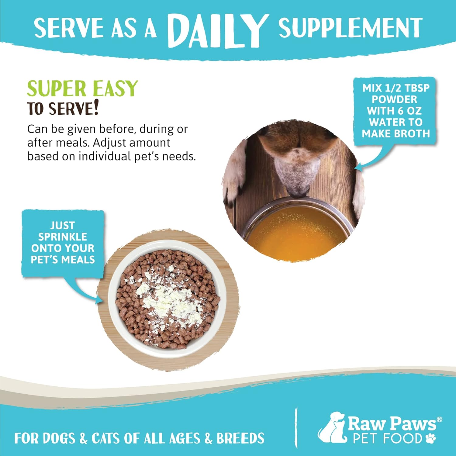 Raw Paws Chicken Bone Broth for Dogs & Cats, 6-oz - Powdered | Made in USA - Dog Bone Broth Powder - Bone Broth for Cats - Mix with Water Cat Broths for Indoor Cats - Dog Protein Powder - Image 2