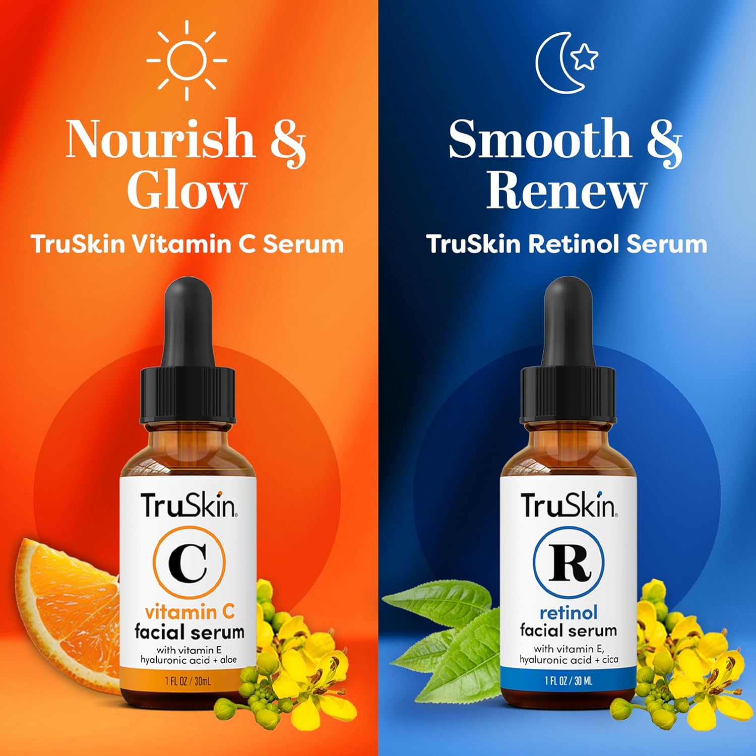 TruSkin Face Serum Duo - Vitamin C Serum & Retinol Serum for Face - AM & PM Anti Aging Skincare Routine - Brightening & Smoothing Facial Serums, 1 fl oz Each - Image 3