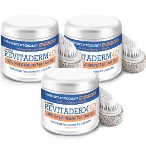 Revitaderm 4D 40% Urea Advanced Foot Cream for Cracked Heels & Dry Skin, Intensive Repair for Rough, Callused Feet, Fast Absorbing, Fragrance Free, Made in USA, 4 oz with Pumice & Brush, 3 Pack