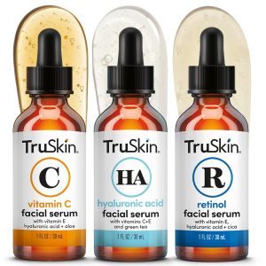 TruSkin Face Serum Trio - Vitamin C, Retinol & Hyaluronic Acid Anti-Aging Serums for Face - AM, PM & All-Day Skincare Routine - Brightening, Smoothing & Hydrating Facial Serums, 1 fl oz Each