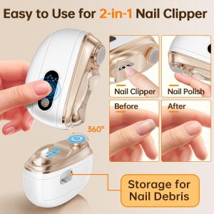 Electric Nail Clipper Upgraded 3 in 1 Rechargeable Automatic Nail Trimmer with LED Light & Clip Storage - USB Rechargeable for Baby, Kids,Seniors, Adults