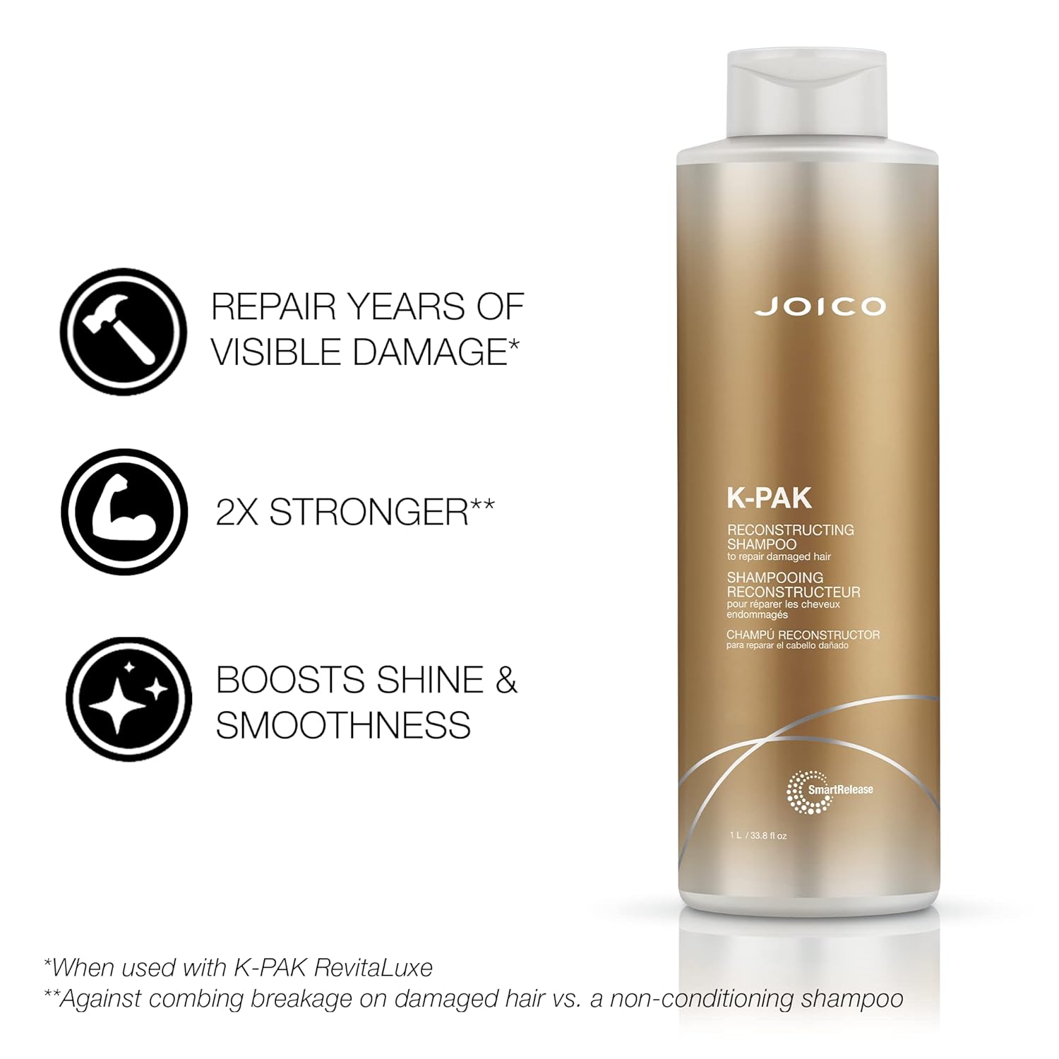 Joico K-PAK Daily Reconstructing Shampoo & Conditioner Set | For Damaged Hair | Repair Damage & Prevent Breakage | Double Hair Strength | Boost Shine | With Keratin & Guajava Fruit Extract - Image 2