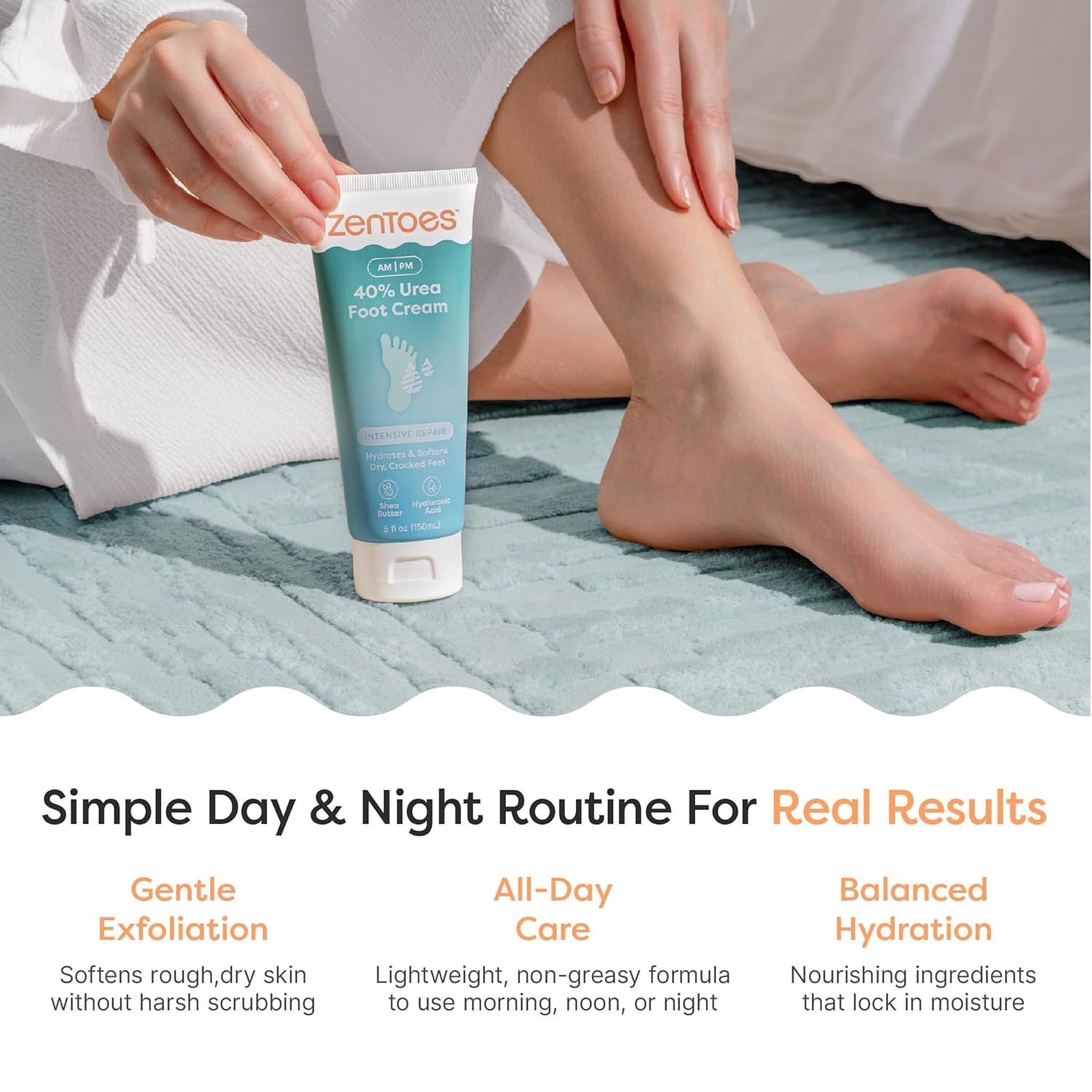 ZenToes Urea Foot Cream 40% | Softens Dry Cracked Heels, Calluses & Rough Skin | Gentle Exfoliating Cream with Lavender | 5oz, Pack of 2 - Image 3