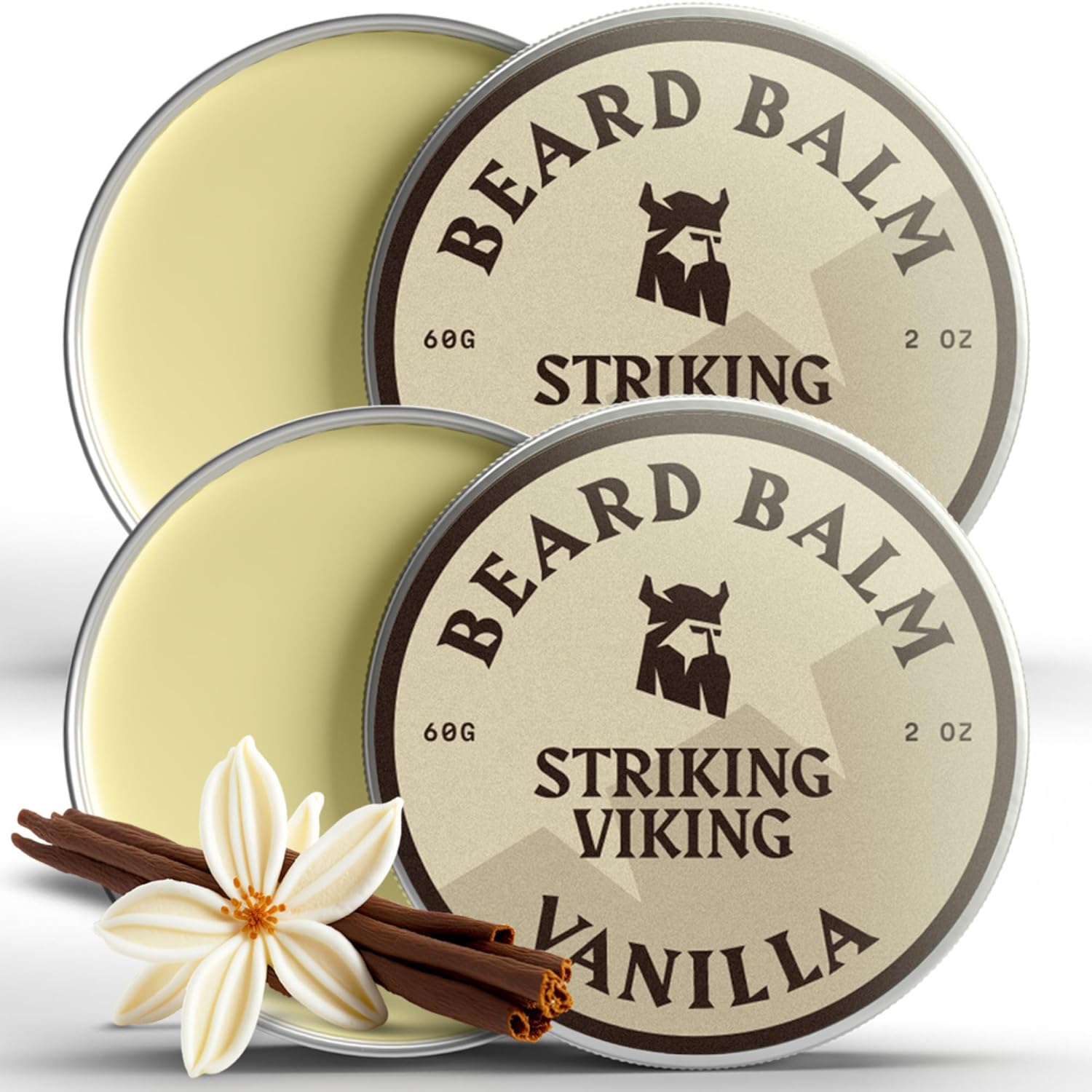 Striking Viking Beard Balm for Men - 2 oz, Pack of 2, Vanilla - Leave in Beard Conditioner - Deep Conditioning, Hydrating Formula with Jojoba Oil & Argan Oil - Flexible Natural Hold for Beard Styling - Image 2