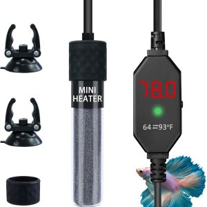 Small Submersible Aquarium Heater, Adjustable Mini Fish Tank Heater 25W 50W 100W 150W with External Temperature Controller, Digital Display, for 5/10/20/30 Gallons (25W)