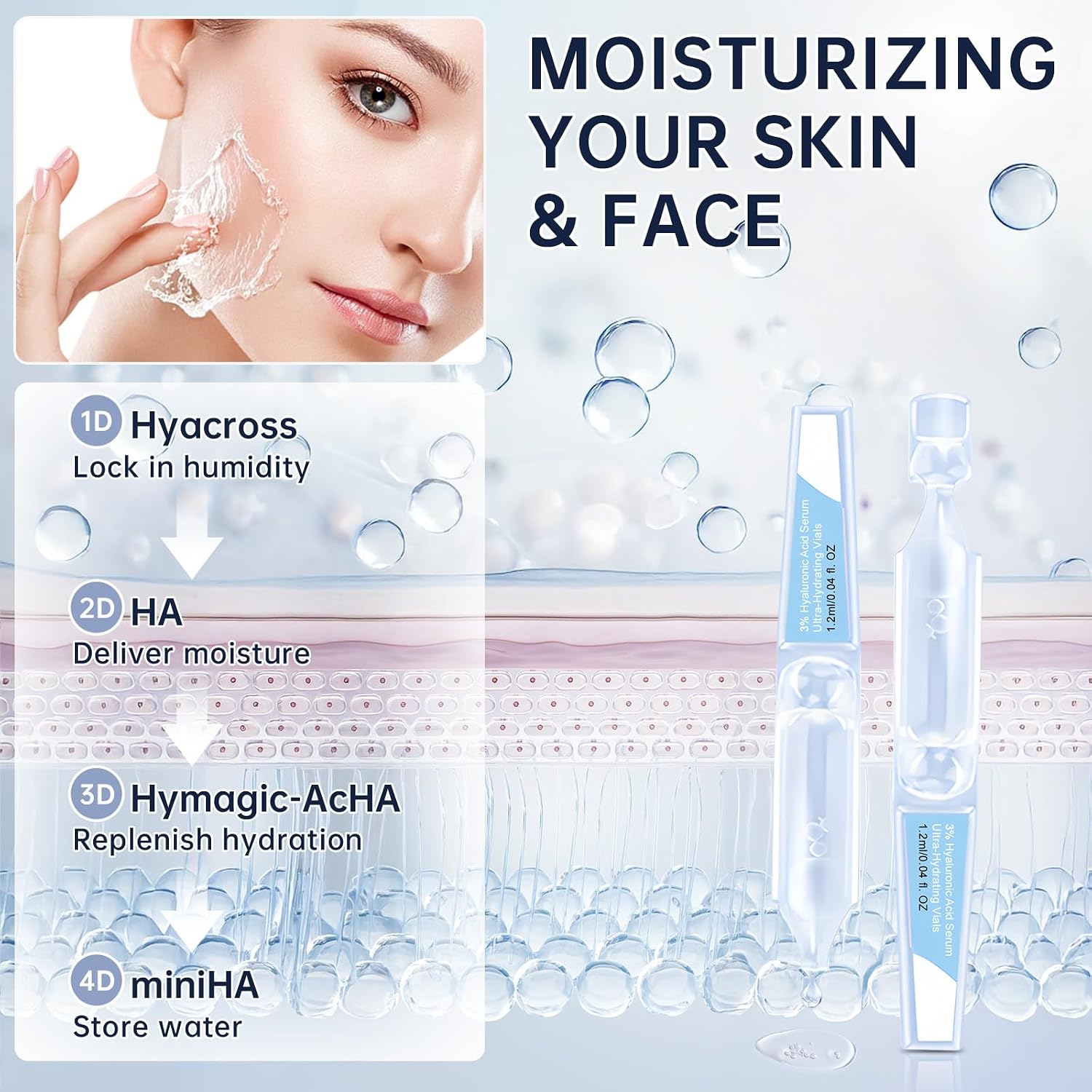 3% Hyaluronic Acid Serum Ultra-Hydrating Vials, 60pcs Hyaluronic Acid Tubes, Wake Nature Perfection, Hyaluronic Serum for Face, Ultra Hydrating Essence with Collagen & Hyaluronic