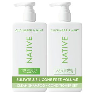 Native Shampoo and Conditioner Contain Naturally Derived Ingredients | All Hair Type Color & Treated From Fine to Dry Damaged, Sulfate & Dye Free - Cucumber & Mint, 16.5 fl oz each (2 pack)