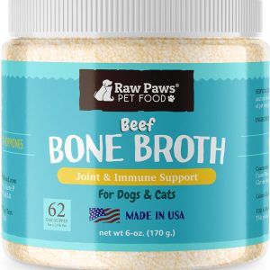 Raw Paws Beef Bone Broth for Dogs & Cats, 6-oz - Powdered | Made in USA - Dog Bone Broth Powder - Bone Broth for Cats - Mix with Water Cat Broths for Indoor Cats - Dog Protein Powder