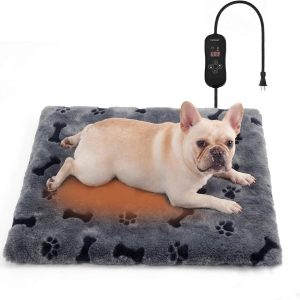 Pet Heating Pad for Cats Dogs, Heated Cat Dog Bed with 5 Temperature Levels, Timer, Auto Shut-Off, Thick Paw-Print Cover, Chew Resistant Cord for Indoor & Sheltered Outdoor Use (M: 20" x 16" x 1.3")