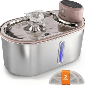 Wireless Cat Water Fountain Stainless Steel 108oz/3.2L, Cordless, Battery Operated Cat Fountain (Last up to 50 Days), Ultra Quiet, 2 Flow Modes, Multi-Filtration, BPA Free, Includes 2 Filters - Creamy