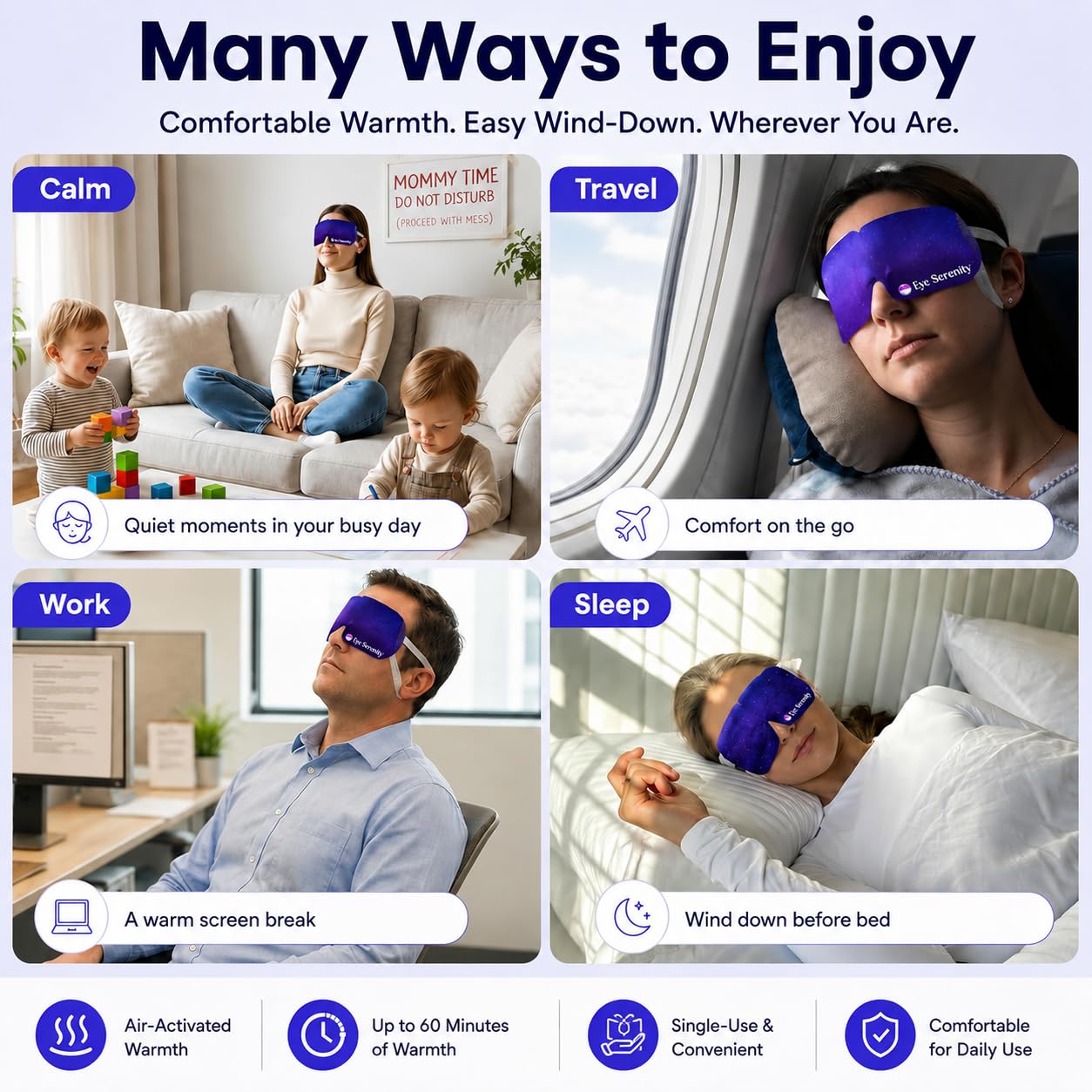 Eye Serenity Steam Eye Mask, Heated Eye Mask, Self Heating Warm Compress for Dry Eyes, Fast Relief for Stye, Puffy Sensitive Eyes, Moist Heat, Gift for Women and Men - Unscented - Image 3