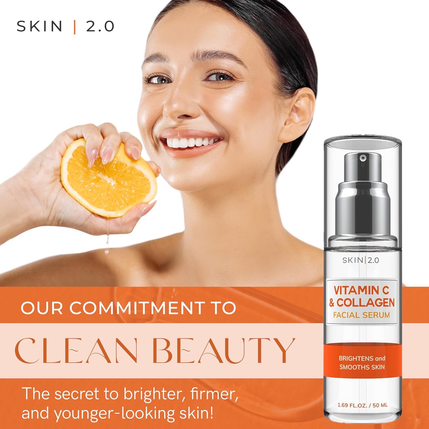 Skin 2.0 Vitamin C Serum with Collagen - Anti-Aging & Dark Spot Remover - Dermatologist Tested Korean Skincare for Brightening & Acne - Clean Beauty, Cruelty-Free, All Skin Types - 1.69oz (2-Pack)
