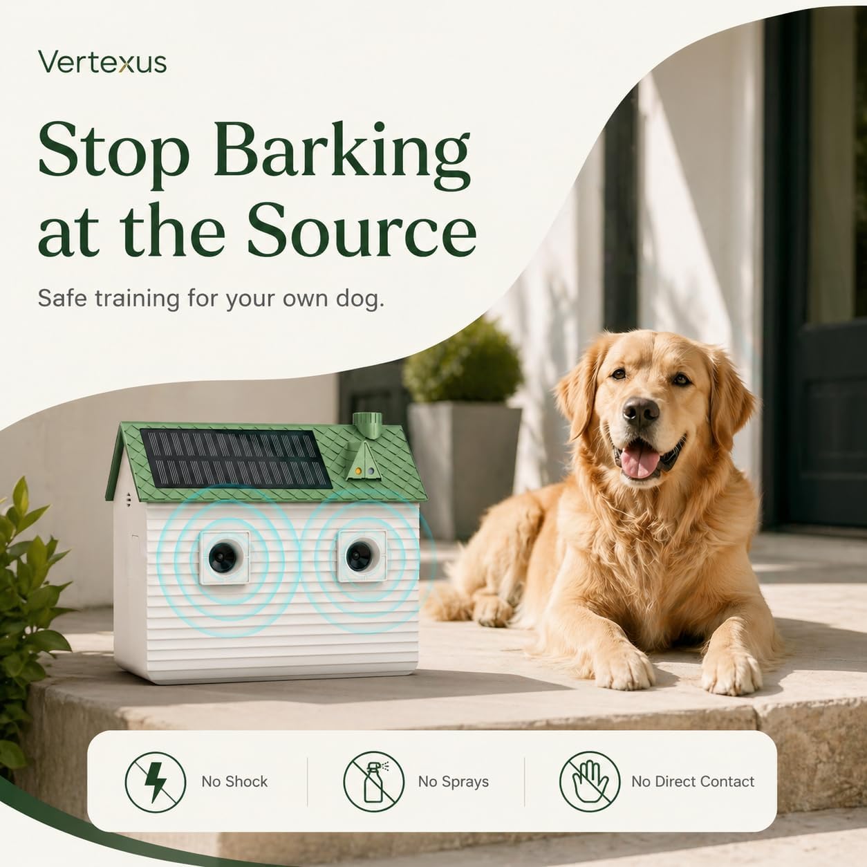 Solar Ultrasonic Bark Control Device for Your Own Dog – BBB Certified Humane Training Aid Tool, Dual-Frequency Ultrasonic 50ft Detection, 3 Adjustable Frequencies for Small Medium Large Dogs - Image 3