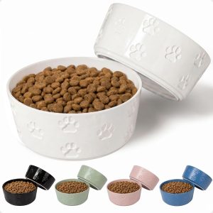 Ceramic Dog Bowl Set of 2 w/ Anti-Skid Base 6.5"W x 2.5"H, 3.8 Cup Capacity | Thick Ceramic, Dishwasher Safe, Anti-Skid Rubber Base, 3.8 Cups per Bowl, Ceramic Food & Water Bowls Set of 2 for Medium Dogs